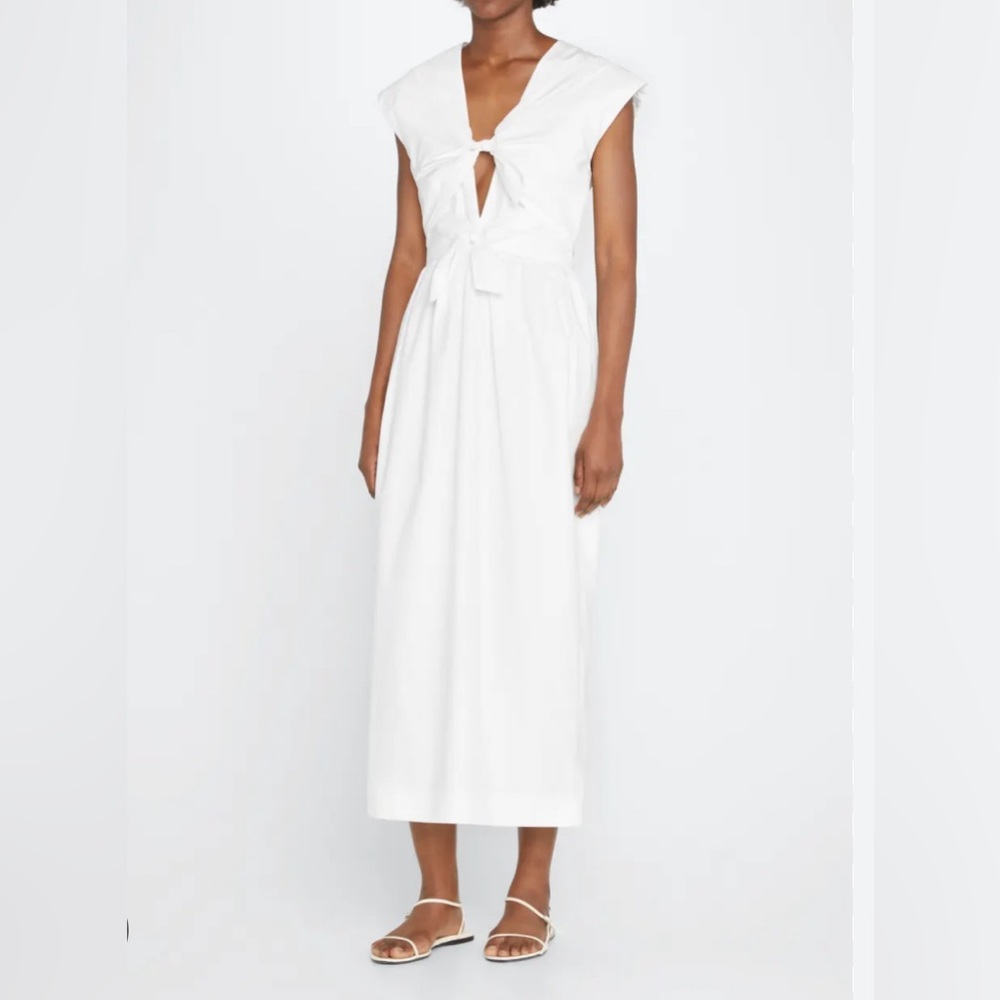 TOVE Nina White Cotton Poplin Midi Dress with tie front detail in FR 36/US 4